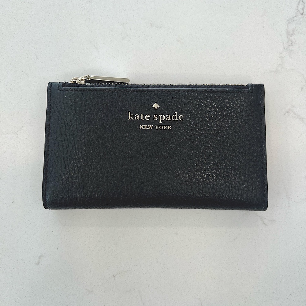 Kate Spade // Morgan Small Slim Bifold Wallet - Black w/Champagne Gold Hardware